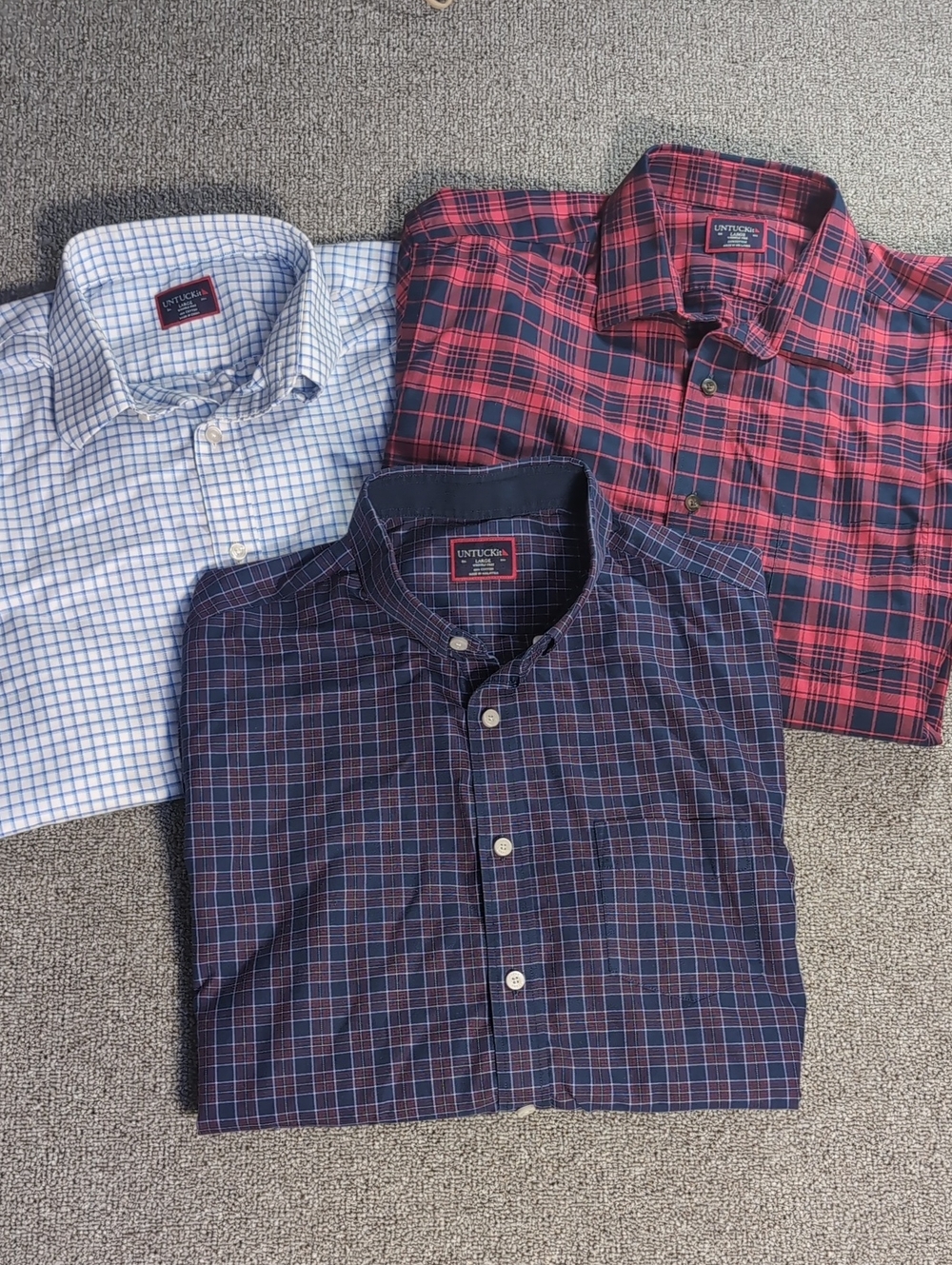 UNTUCKit Lot of 3 Plaid Cotton Wrinkle Free Long Sleeve Button Down Size Large